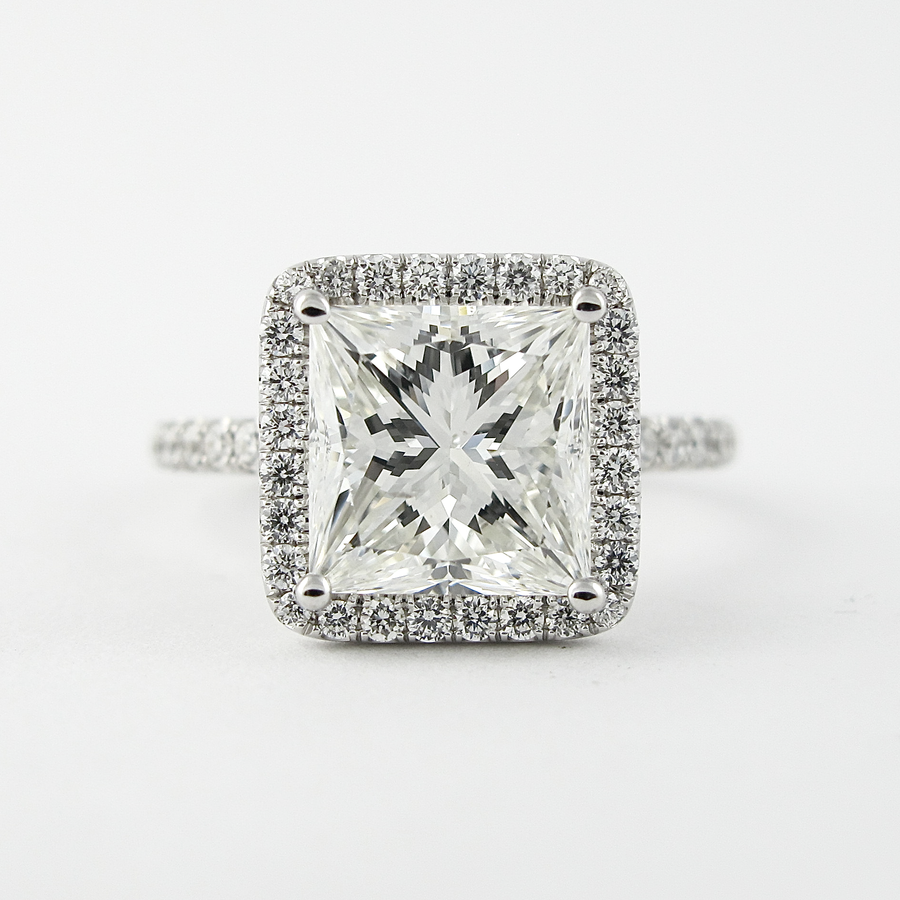 2.0 CT Princess Cut Halo Style Moissanite Engagement Ring - Barbara Maison 