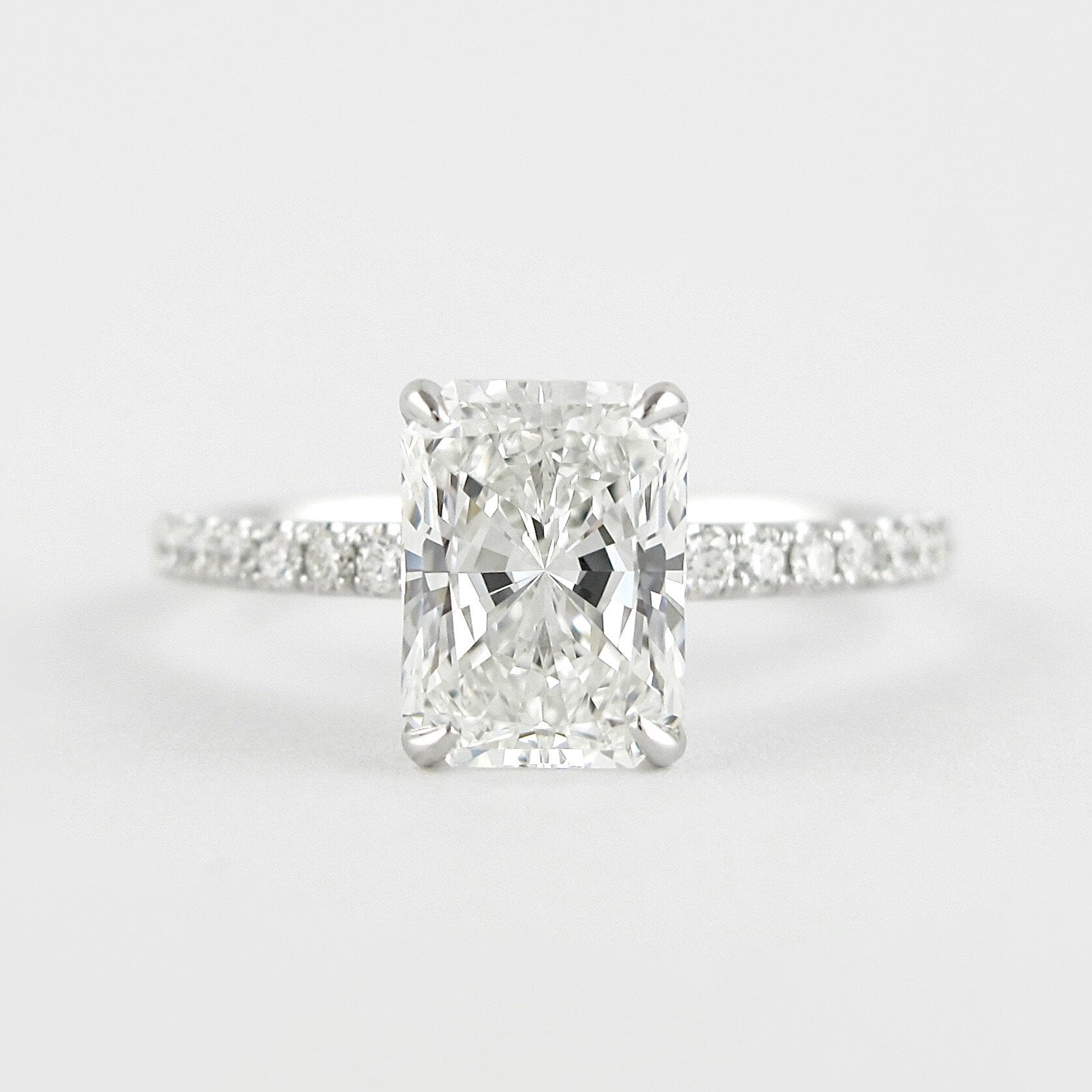 1.8 CT Radiant Solitaire & Pave Moissanite Engagement Ring - Barbara Maison 