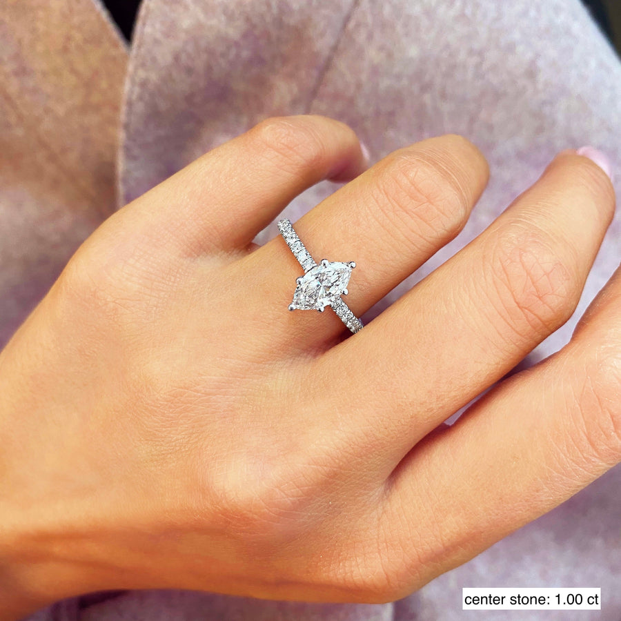 Lab Grown Marquise Diamond Pavé Engagement Ring – Barbara Maison