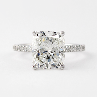 1.5 CT Cushion Solitaire & Pave Moissanite Engagement Ring - Barbara Maison 