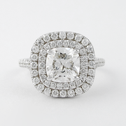 0.95 CT Cushion Double Halo & Split Shank Moissanite Engagement Ring - Barbara Maison 