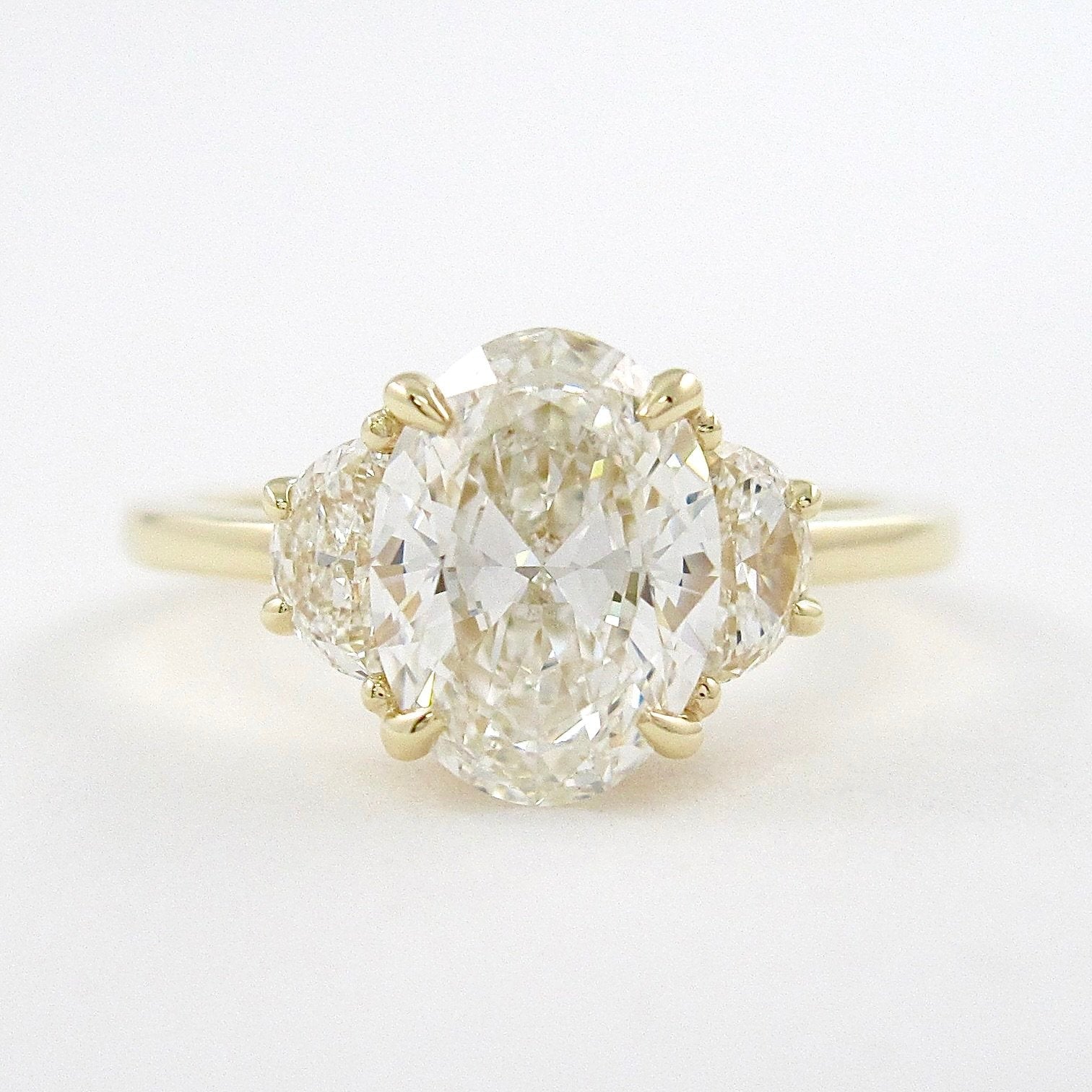 3.0 CT Oval Three Stone Moissanite Engagement Ring - Barbara Maison 