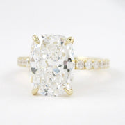 3.8 CT Elongated Cushion Solitaire Pave Moissanite Engagement Ring - Barbara Maison 