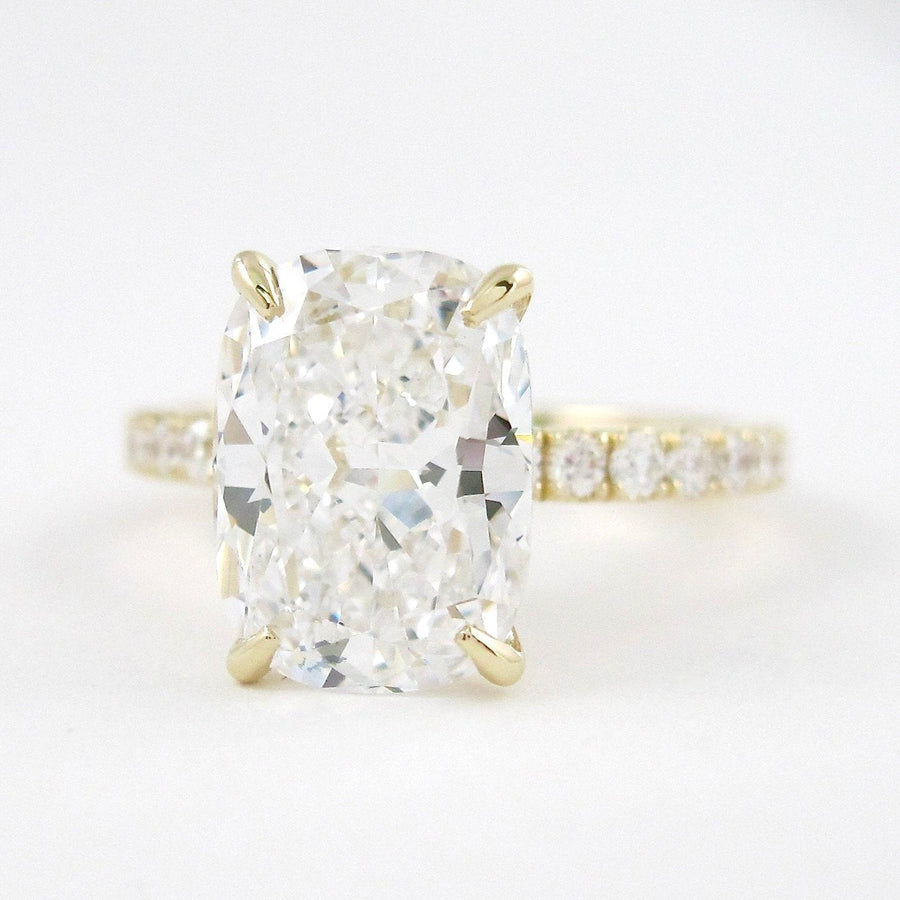 3.8 CT Elongated Cushion Solitaire Pave Moissanite Engagement Ring - Barbara Maison 