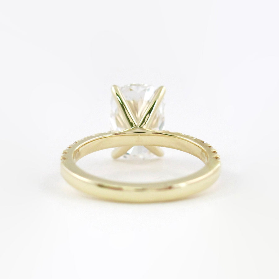 3.8 CT Elongated Cushion Solitaire Pave Moissanite Engagement Ring - Barbara Maison 