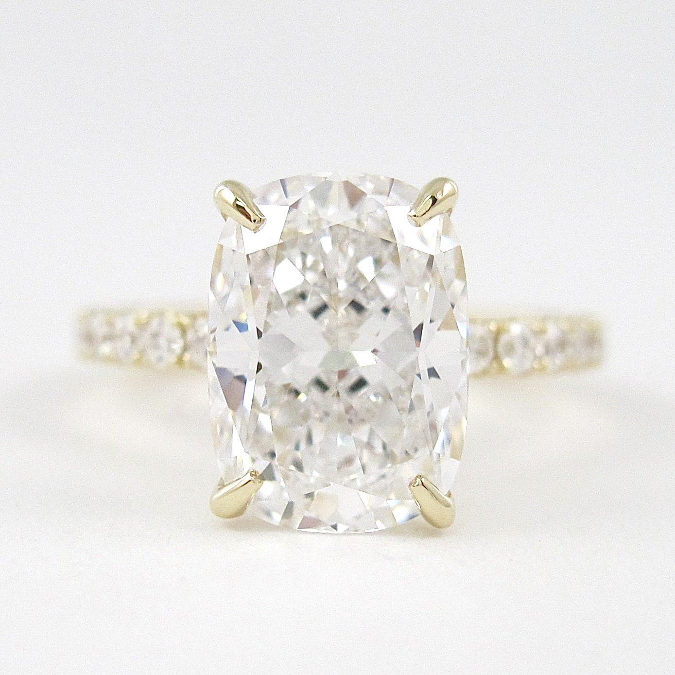 3.8 CT Elongated Cushion Solitaire Pave Moissanite Engagement Ring - Barbara Maison 