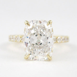 3.8 CT Elongated Cushion Solitaire Pave Moissanite Engagement Ring - Barbara Maison 