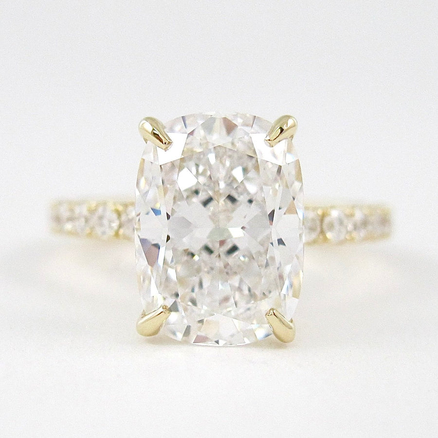 3.8 CT Elongated Cushion Solitaire Pave Moissanite Engagement Ring - Barbara Maison 