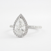 1.5 CT Pear Cut Halo Style Moissanite Engagement Ring - Barbara Maison 