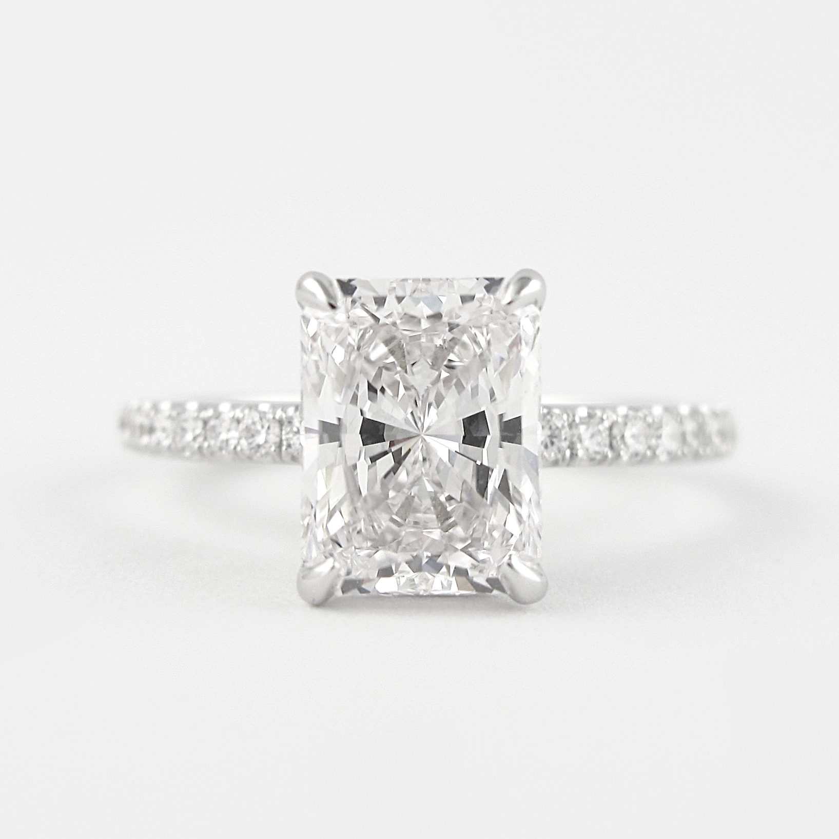1.80 CT Radiant Hidden Halo & Pave Moissanite Engagement Ring - Barbara Maison 
