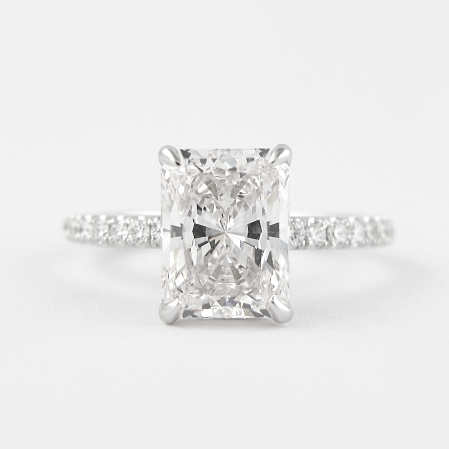 1.80 CT Radiant Hidden Halo & Pave Moissanite Engagement Ring - Barbara Maison 