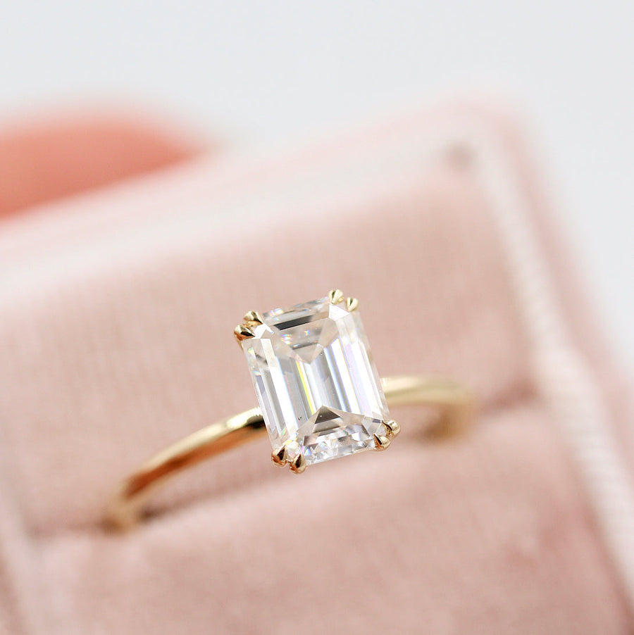 1.55 CT Emerald Cut Solitaire Moissanite Engagement Ring - Barbara Maison 