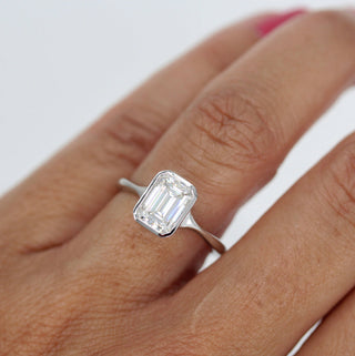 1.55 CT Emerald Cut Bezel Solitaire Moissanite Engagement Ring - Barbara Maison 