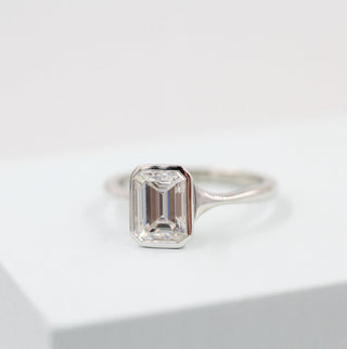 1.55 CT Emerald Cut Bezel Solitaire Moissanite Engagement Ring - Barbara Maison 