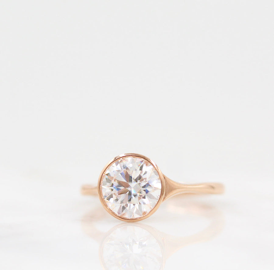 1.80 CT Round Cut Bezel Solitaire Moissanite Engagement Ring - Barbara Maison 