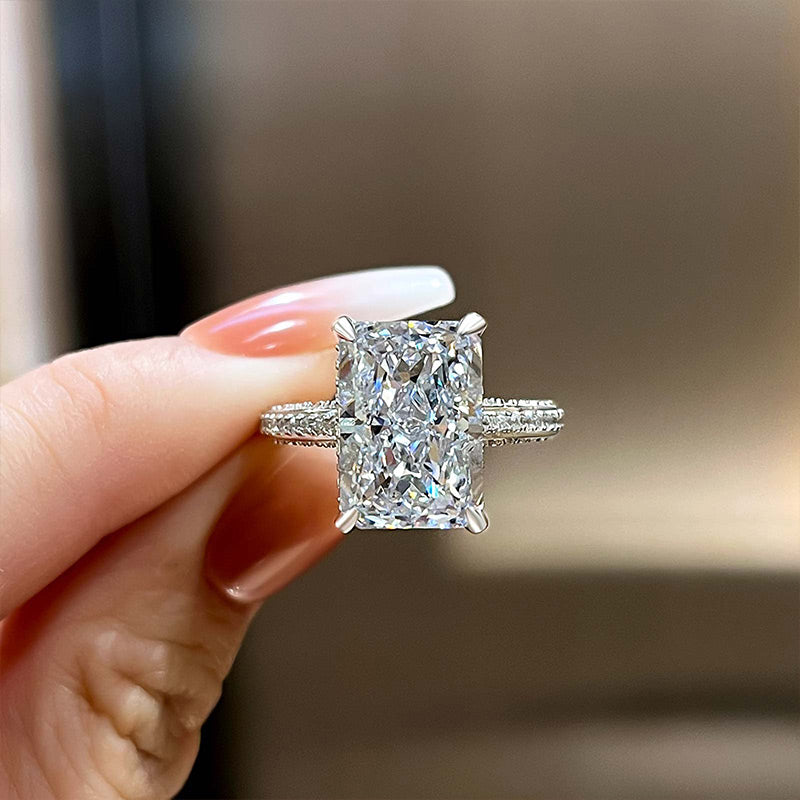 7.0 CT Radiant Hidden Halo CVD F/VS1 Diamond Engagement Ring - Barbara Maison 