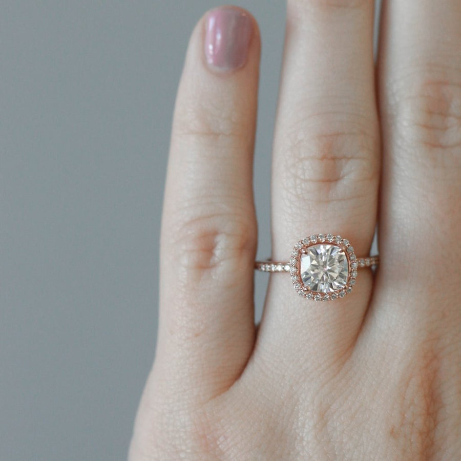 1.49 CT Cushion Cut Halo Moissanite Engagement Ring - Barbara Maison 