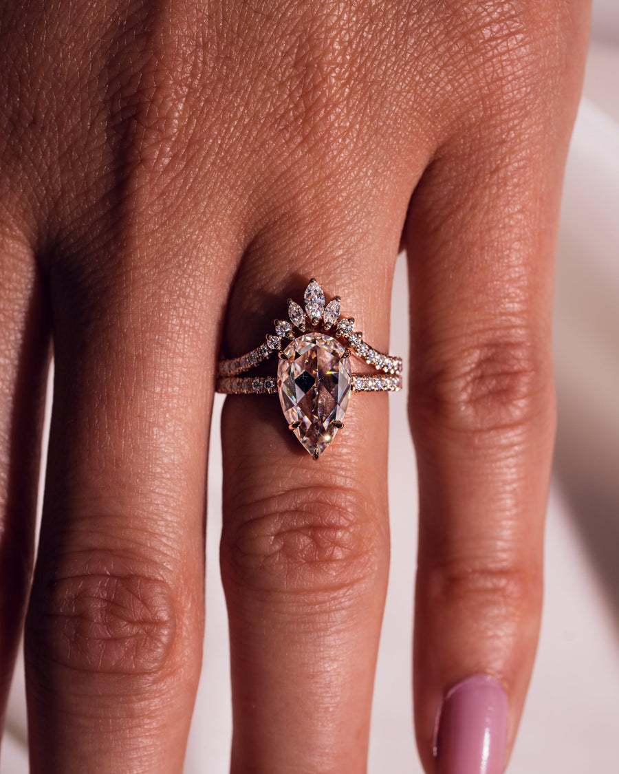 3.09 CT Pear Cut Moissanite Solitaire Bridal Ring Set - Barbara Maison 