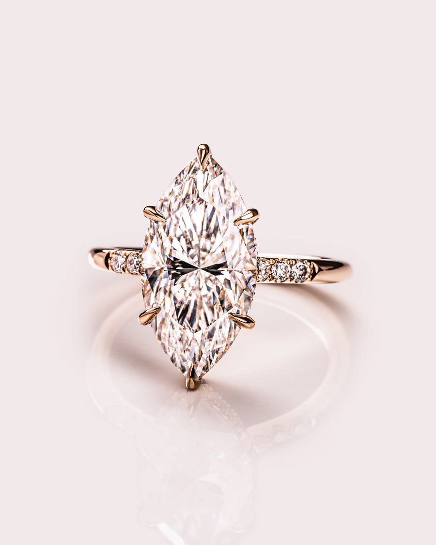 2.48 CT Marquise Cut Solitaire Moissanite Engagement Ring With Hidden Halo Setting - Barbara Maison 
