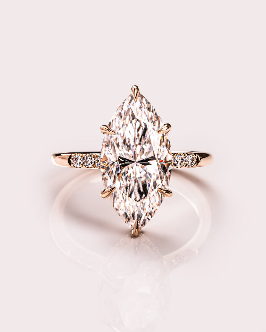 2.48 CT Marquise Cut Solitaire Moissanite Engagement Ring With Hidden Halo Setting - Barbara Maison 