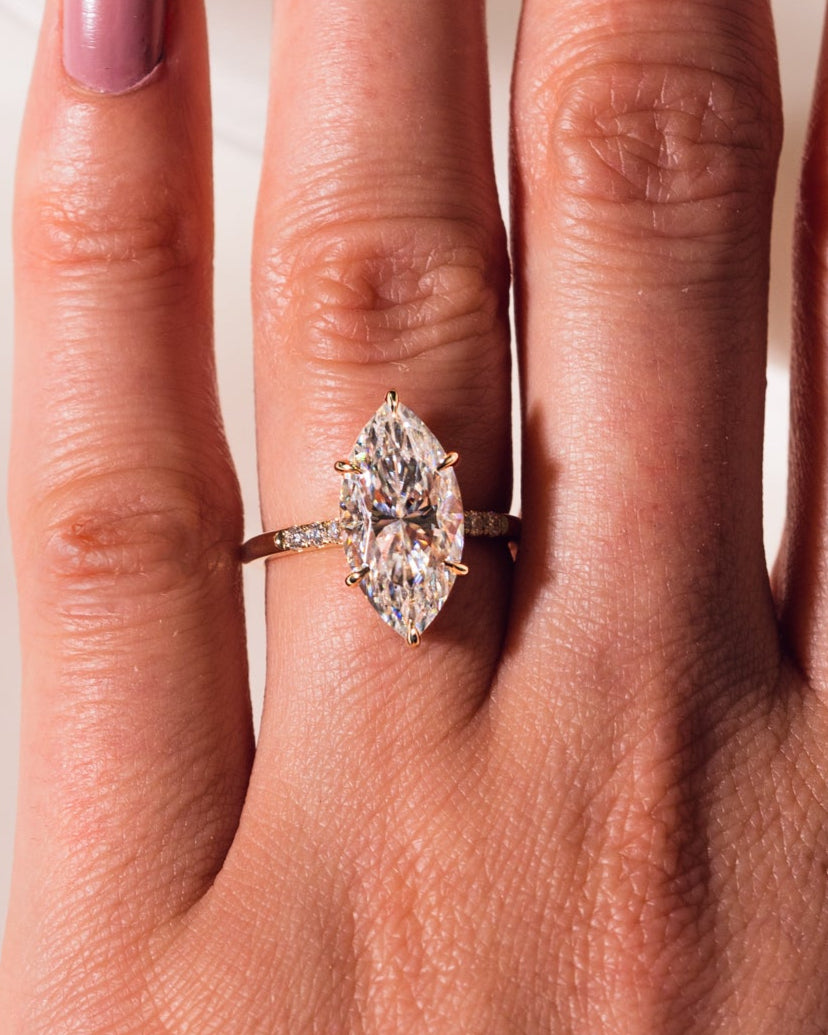 2.48 CT Marquise Cut Solitaire Moissanite Engagement Ring With Hidden Halo Setting - Barbara Maison 