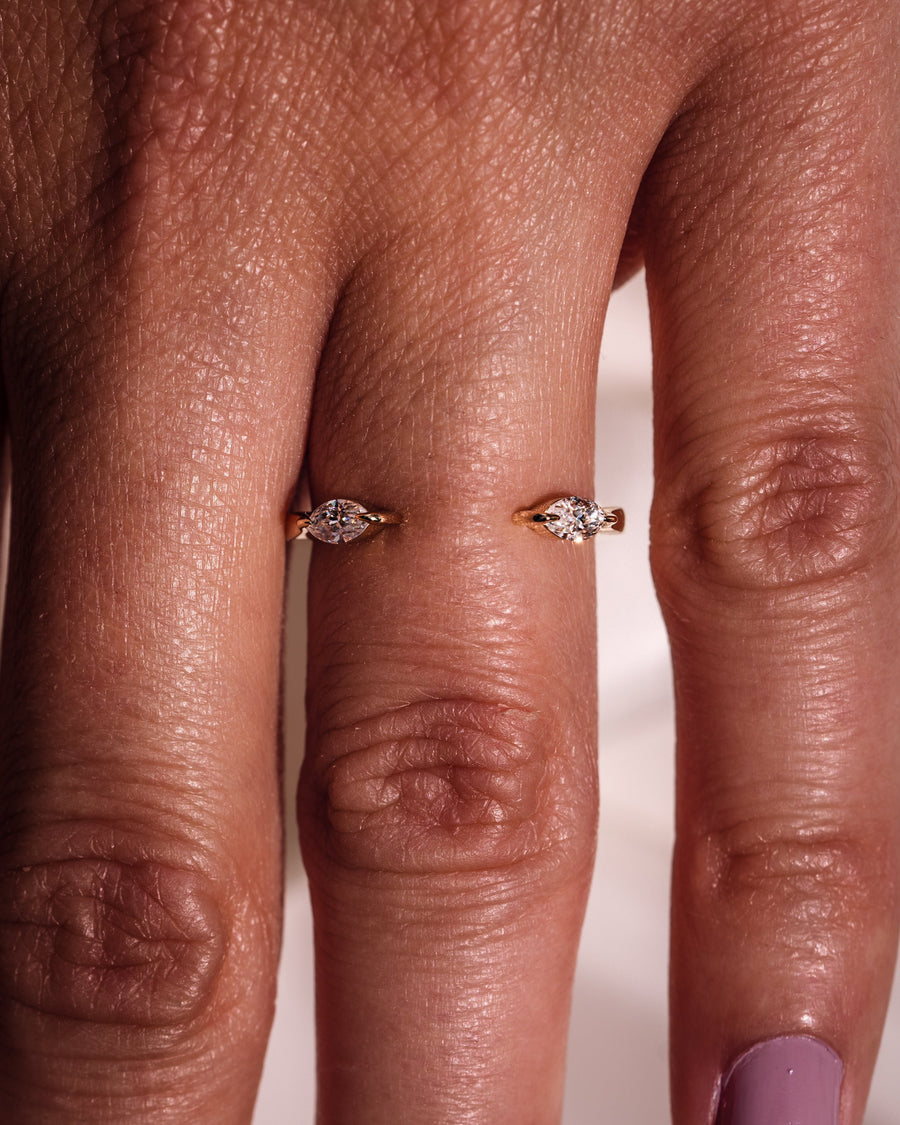 0.34 CT Marquise Shaped Moissanite open Wedding Band - Barbara Maison 