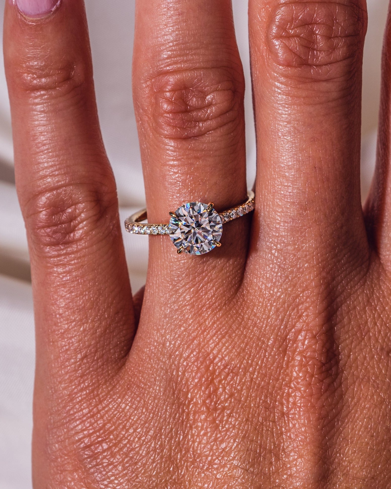 Round Cut Solitaire Moissanite Engagement Ring With Hidden Halo Setting