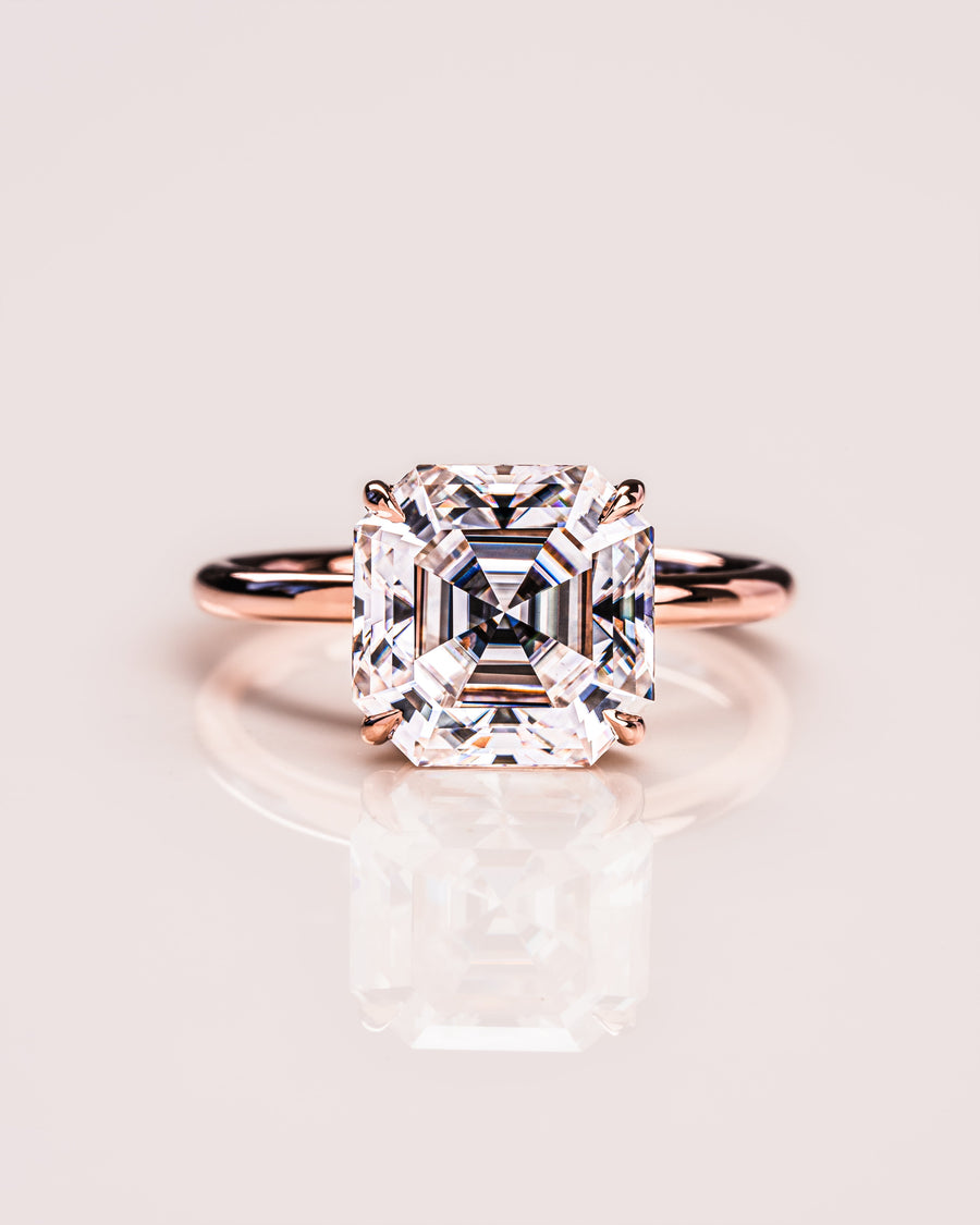 3.2 CT Asscher Solitaire Moissanite Engagement Ring - Barbara Maison 