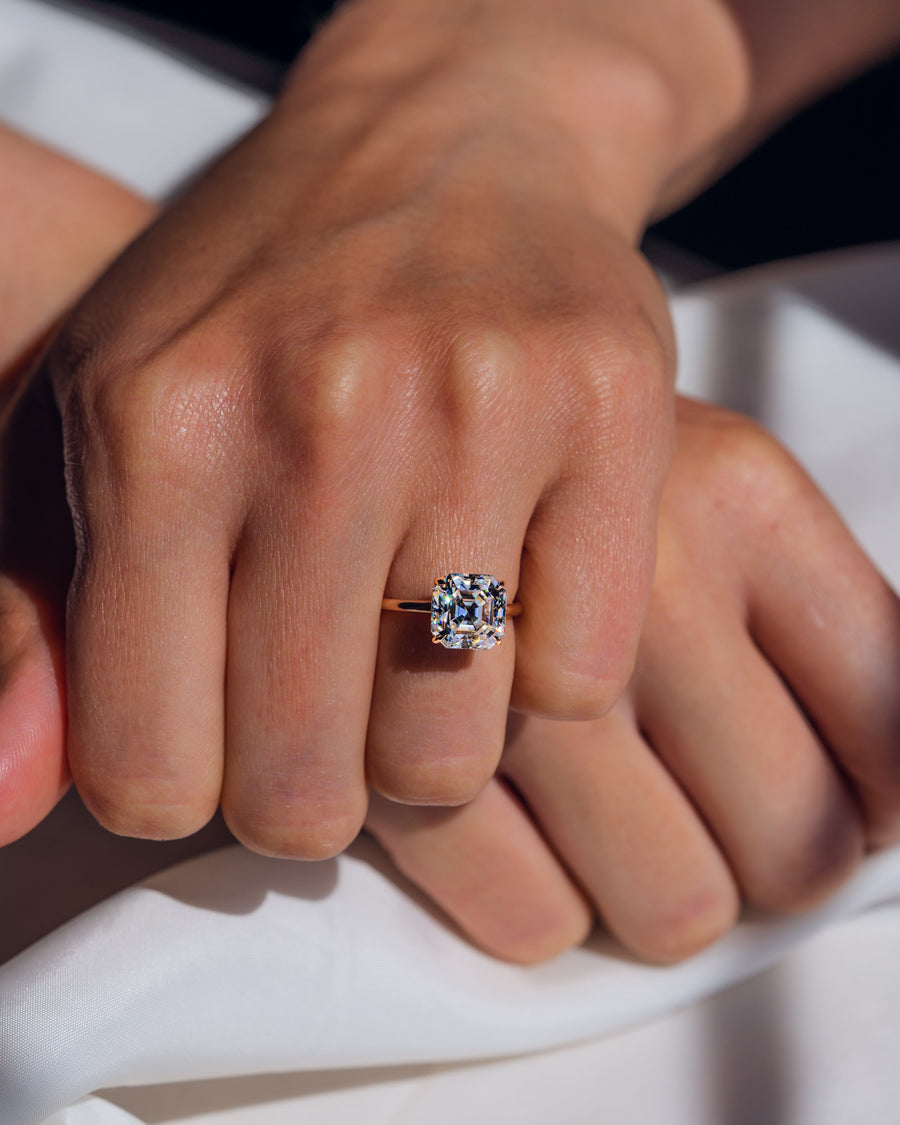 3.2 CT Asscher Solitaire Moissanite Engagement Ring - Barbara Maison 