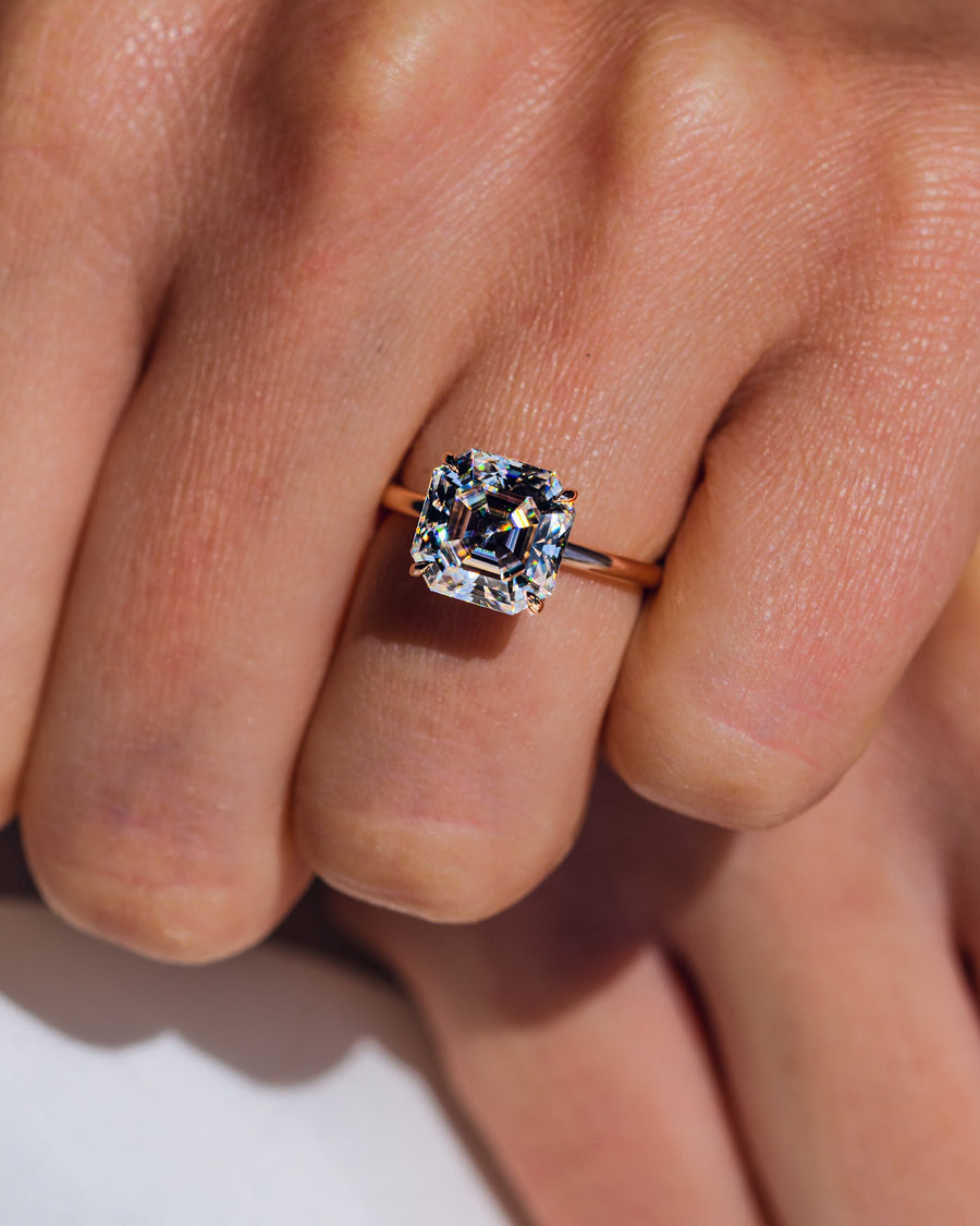 3.2 CT Asscher Solitaire Moissanite Engagement Ring - Barbara Maison 