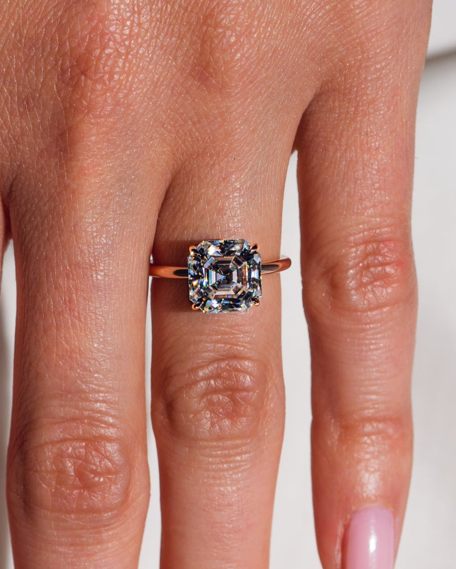 3.2 CT Asscher Solitaire Moissanite Engagement Ring - Barbara Maison 