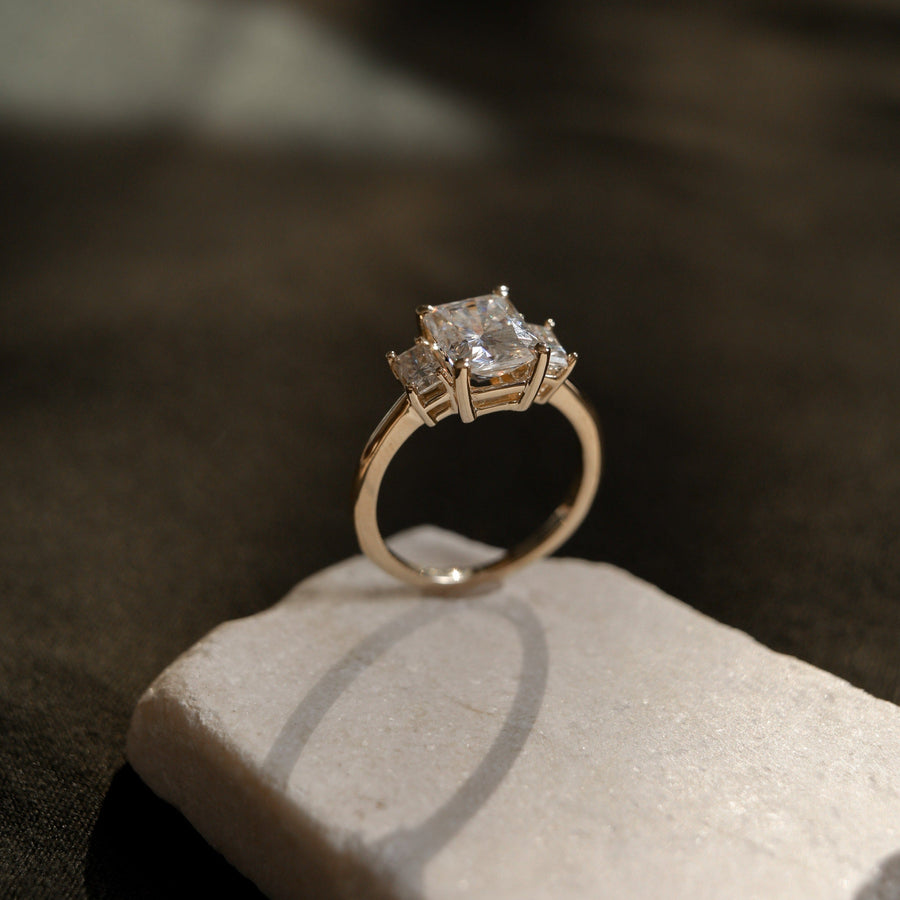 1.60 CT-2.30 CT Emerald Cut Three Stone Moissanite Engagement Ring - Barbara Maison 