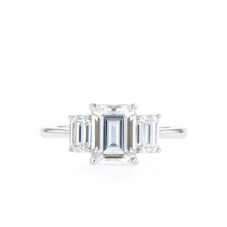 1.60 CT-2.30 CT Emerald Cut Three Stone Moissanite Engagement Ring - Barbara Maison 