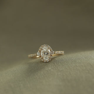 0.84 CT Oval Cut Halo & Pave Moissanite Engagement Ring - Barbara Maison 