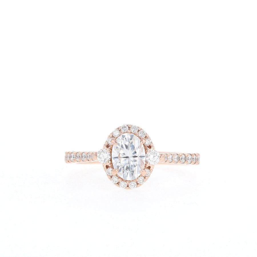 0.84 CT Oval Cut Halo & Pave Moissanite Engagement Ring - Barbara Maison 