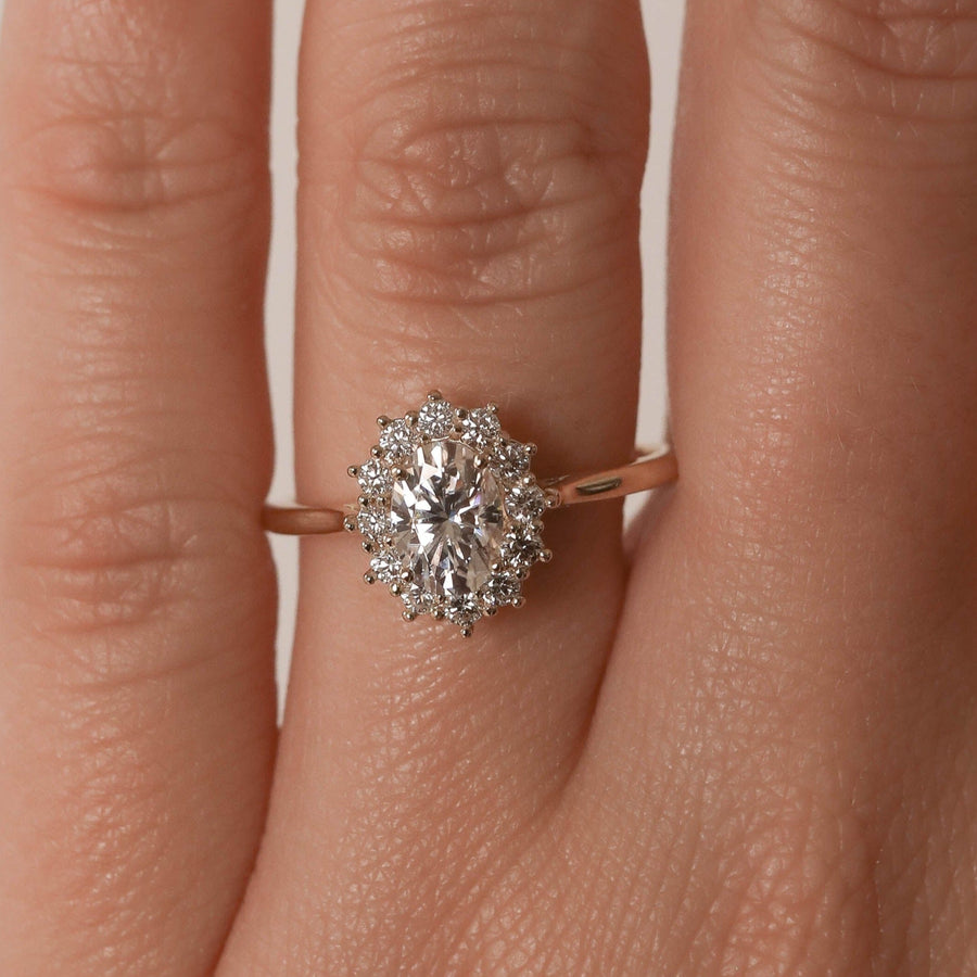 0.84 CT-1.91 CT Oval Halo Moissanite Engagement Ring - Barbara Maison 