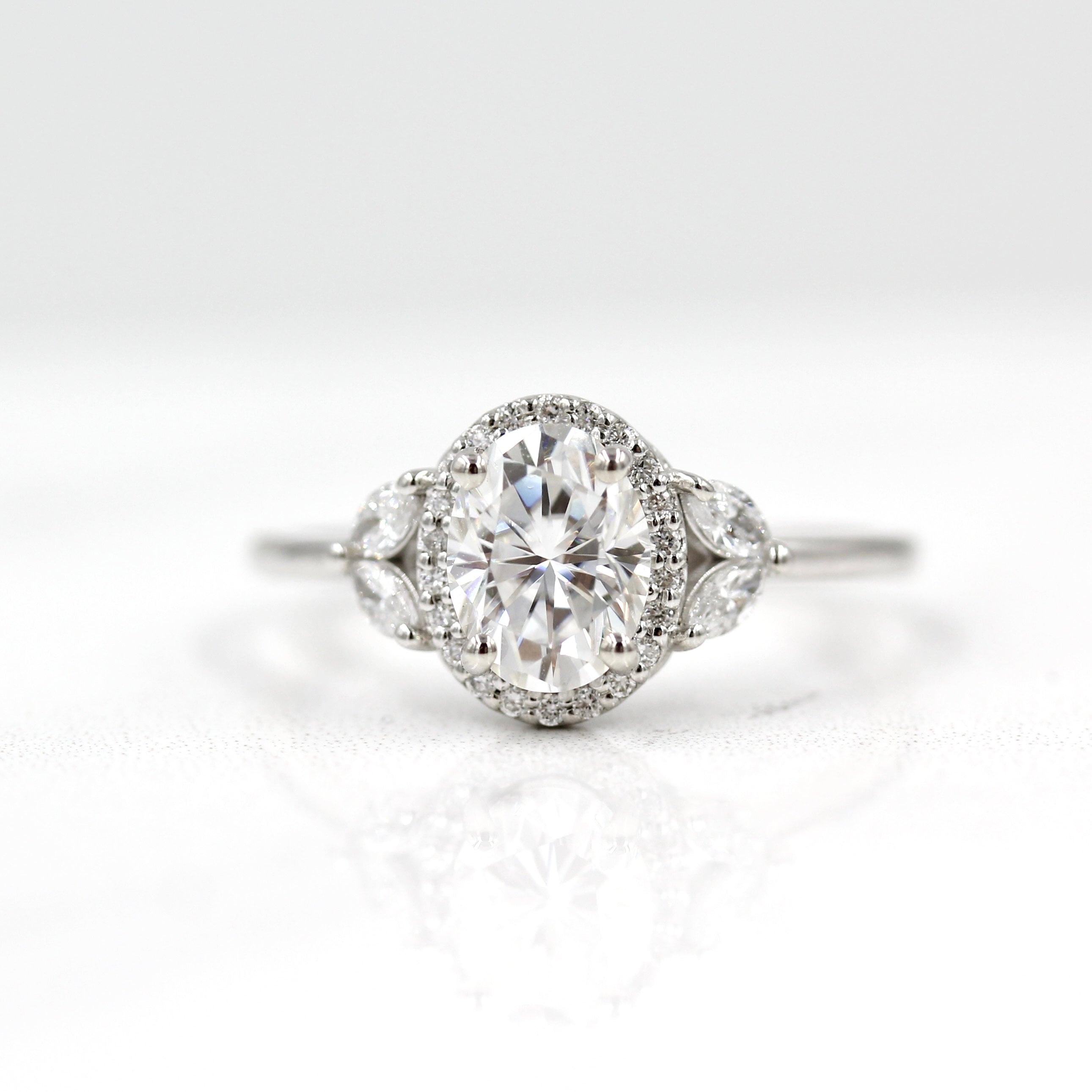 1.33 CT Oval Cut Halo Moissanite Engagement Ring - Barbara Maison 