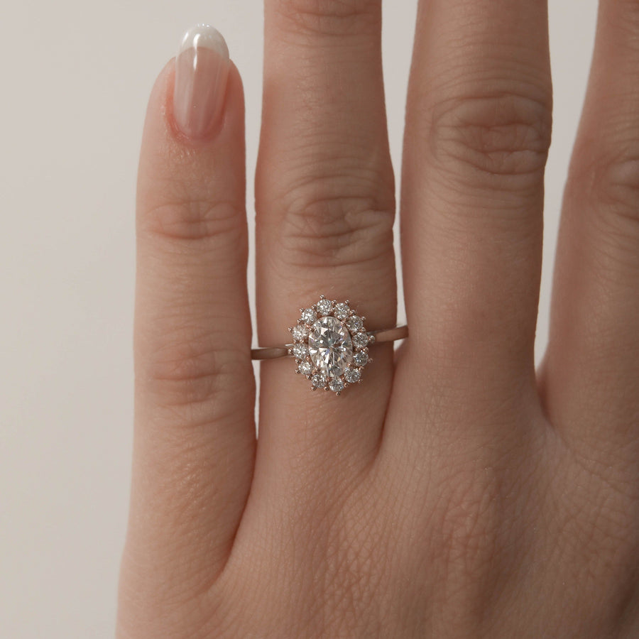 0.84 CT-1.91 CT Oval Cut Halo Moissanite Engagement Ring - Barbara Maison 