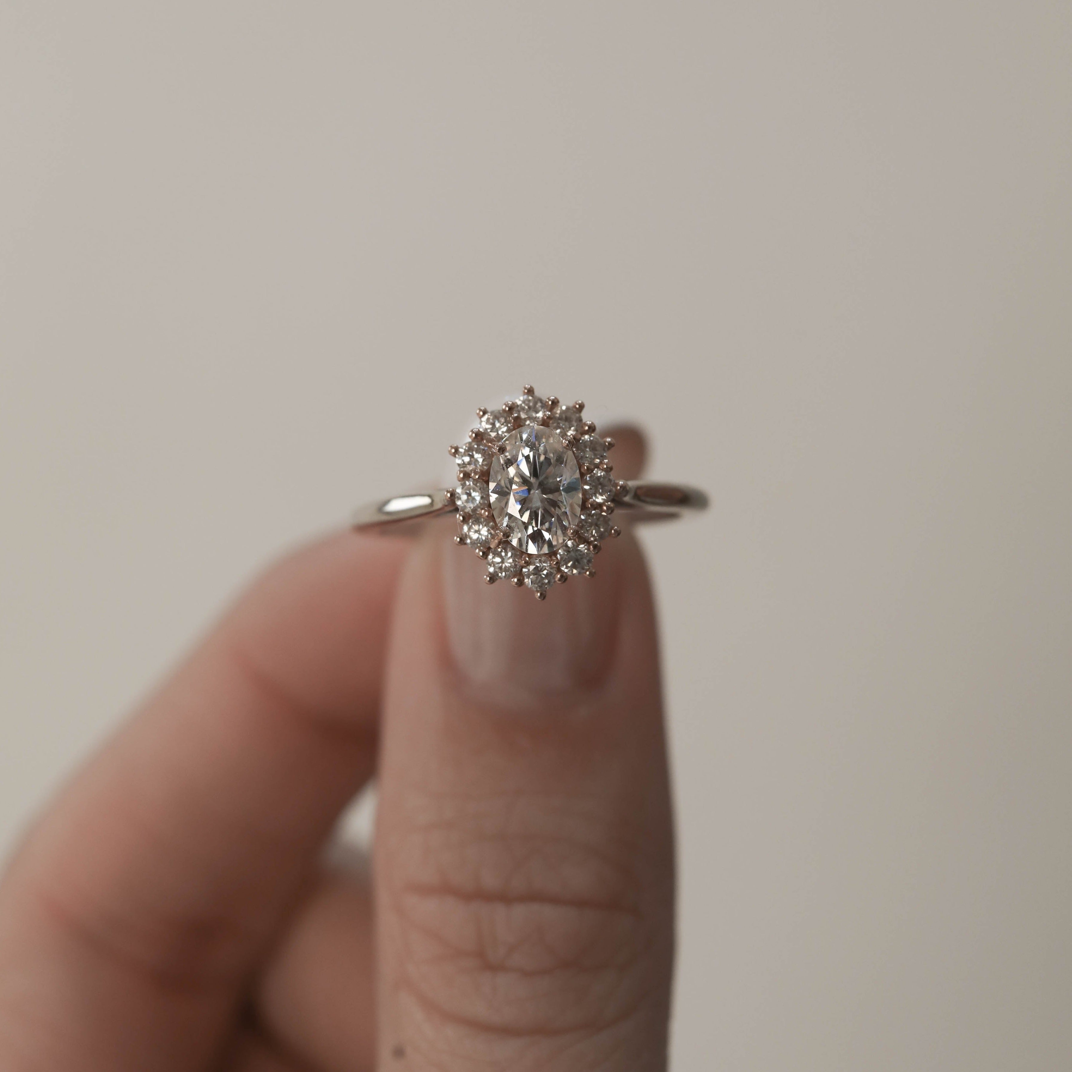 0.84 CT-1.91 CT Oval Cut Halo Moissanite Engagement Ring - Barbara Maison 