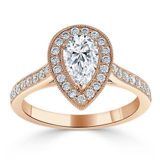 1.52 CT Pear Cut Halo Channel Pave Moissanite Engagement Ring - Barbara Maison 