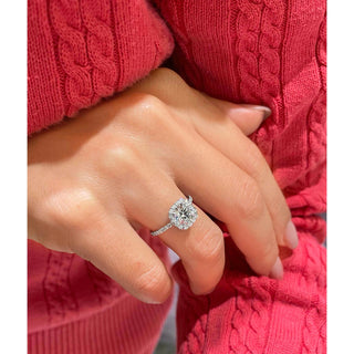 1.0 CT Round Halo CVD E/VS2 Diamond Engagement Ring - Barbara Maison 