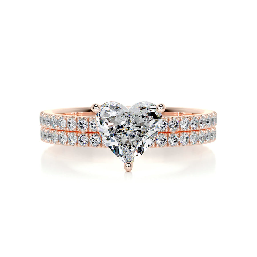 1.0 CT Heart Solitaire CVD F/VS Diamond Bridal Ring Set - Barbara Maison 