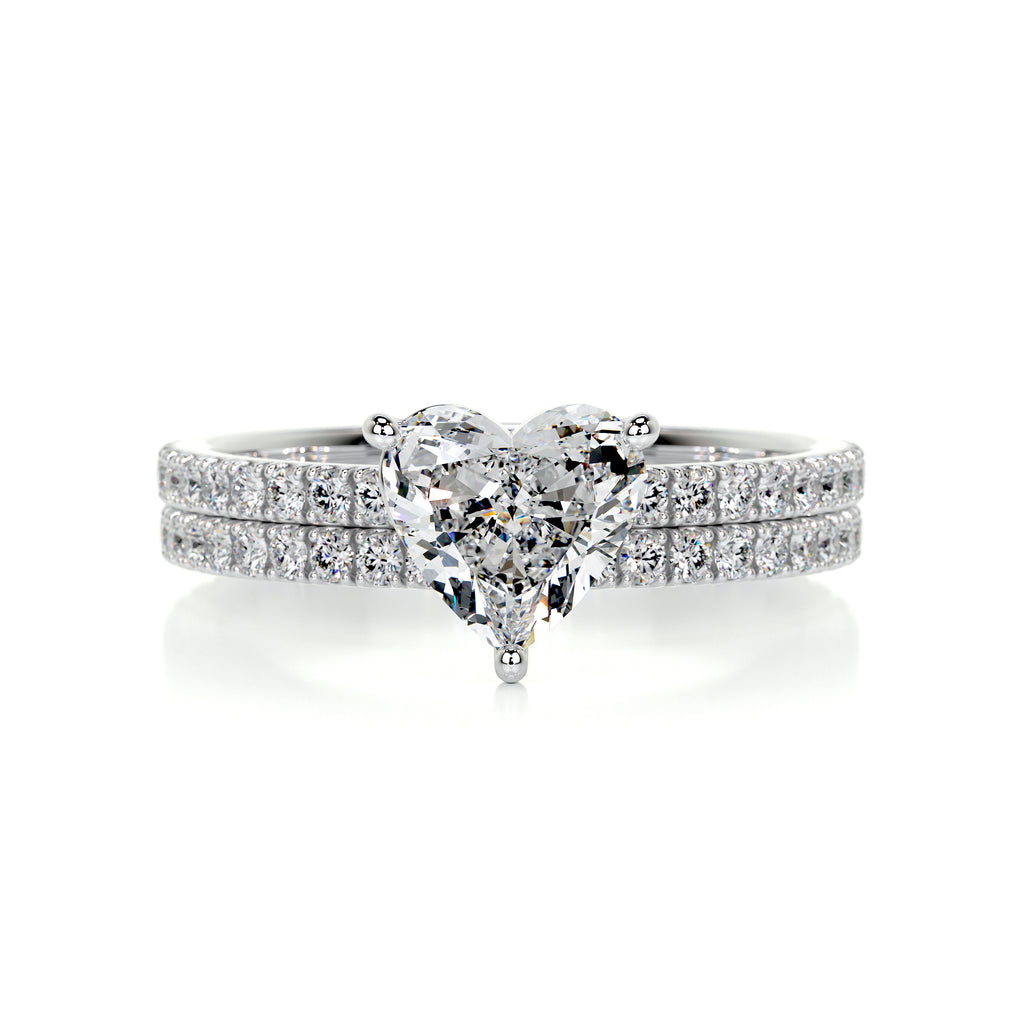 1.0 CT Heart Solitaire CVD F/VS Diamond Bridal Ring Set - Barbara Maison 