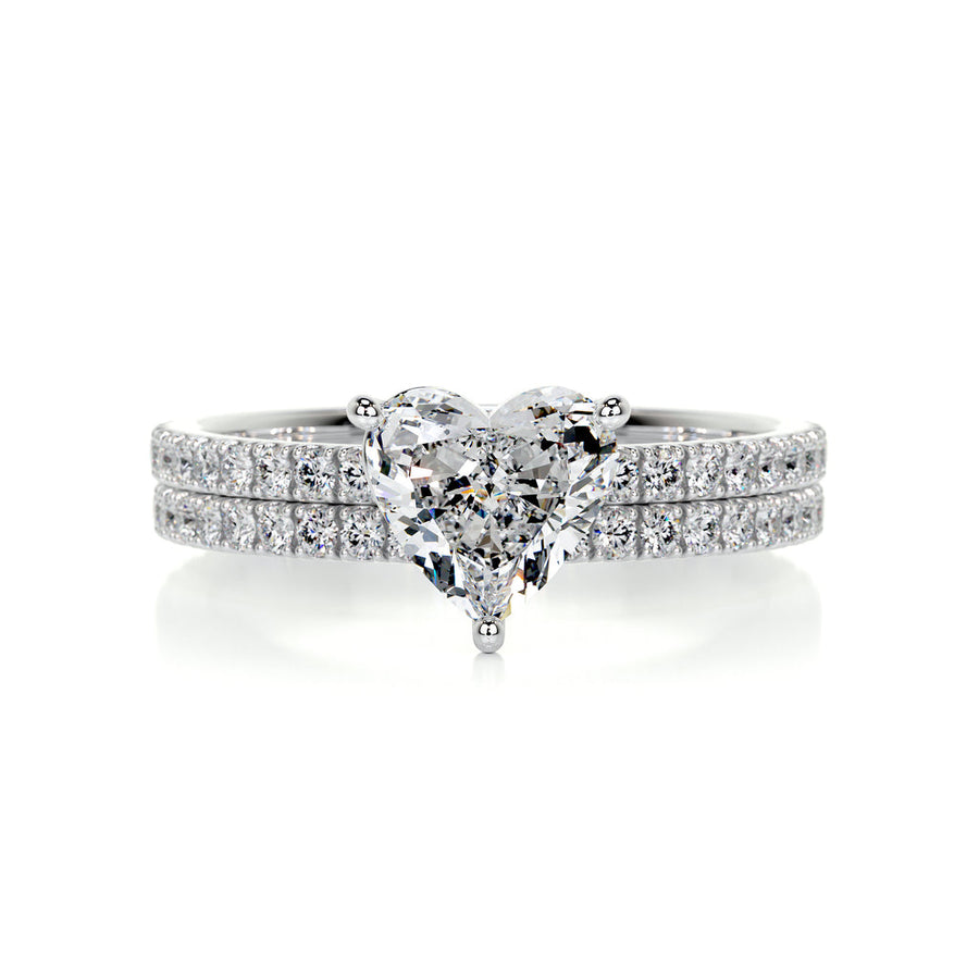 1.0 CT Heart Solitaire CVD F/VS Diamond Bridal Ring Set - Barbara Maison 