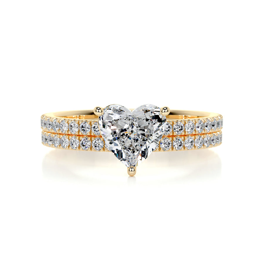 1.0 CT Heart Solitaire CVD F/VS Diamond Bridal Ring Set - Barbara Maison 