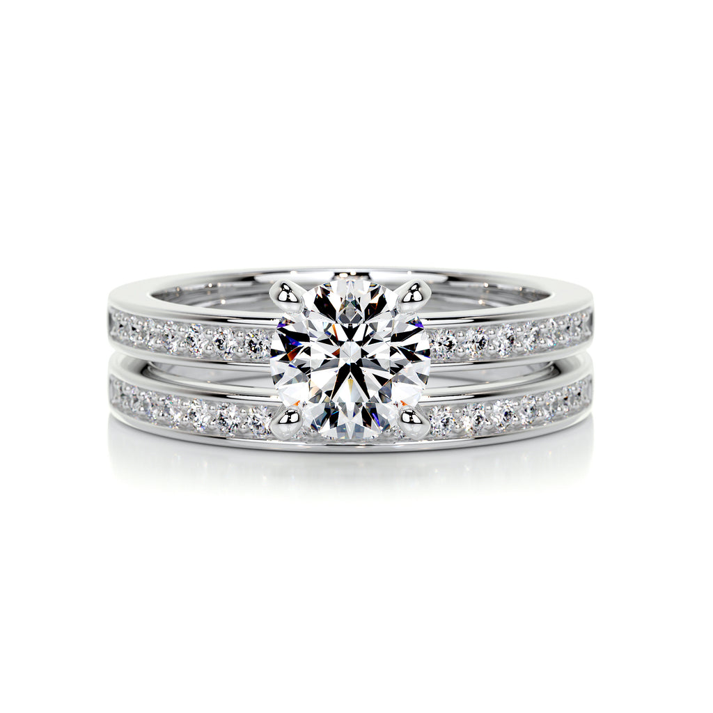 1.0 CT Round Solitaire CVD F/VS Diamond Bridal Ring Set - Barbara Maison 