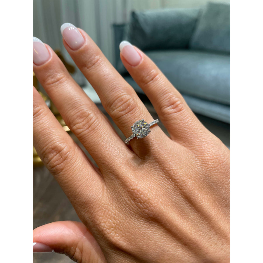 1.50 CT Round Hidden Halo CVD E/VS2 Diamond Engagement Ring - Barbara Maison 