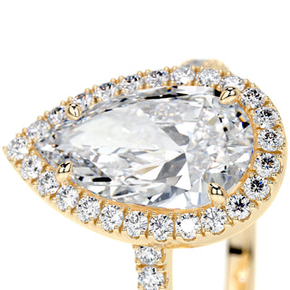 2.0 CT Pear Halo CVD F/VS2 Diamond Engagement Ring - Barbara Maison 