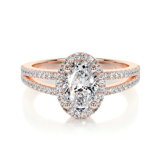 0.90 CT Oval Halo CVD H/SI1 Diamond Engagement Ring - Barbara Maison 