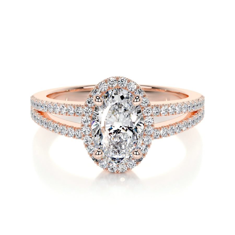 0.90 CT Oval Halo CVD H/SI1 Diamond Engagement Ring - Barbara Maison 